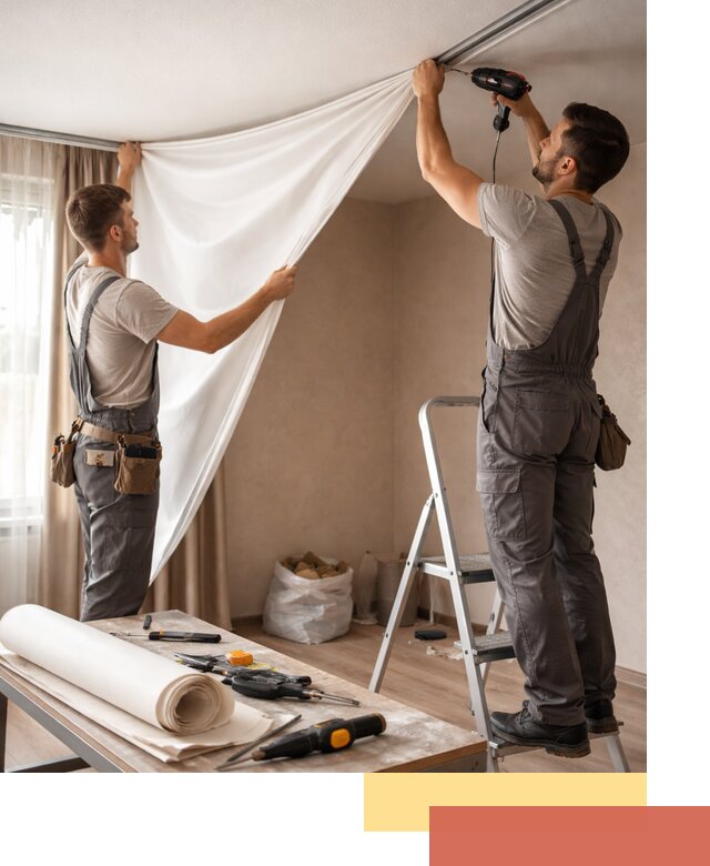 Замена полотна натяжного потолка в Кунгуре быстро и качественно