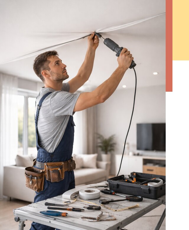 Ремонт натяжных потолков в Кунгуре от 9743 руб. под ключ — ОТДЕЛОЧНИК-Кнг