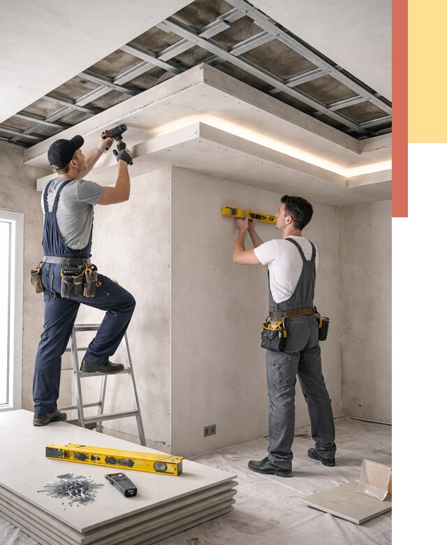 Двухуровневый потолок из гипсокартона в Кунгуре от 1487 руб. под ключ | ОТДЕЛОЧНИК-Кнг