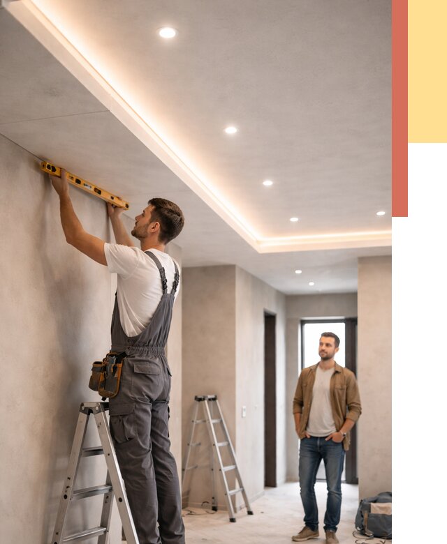 Потолок из гипсокартона с подсветкой в Кунгуре от 769 руб./м2 под ключ | ОТДЕЛОЧНИК-Кнг