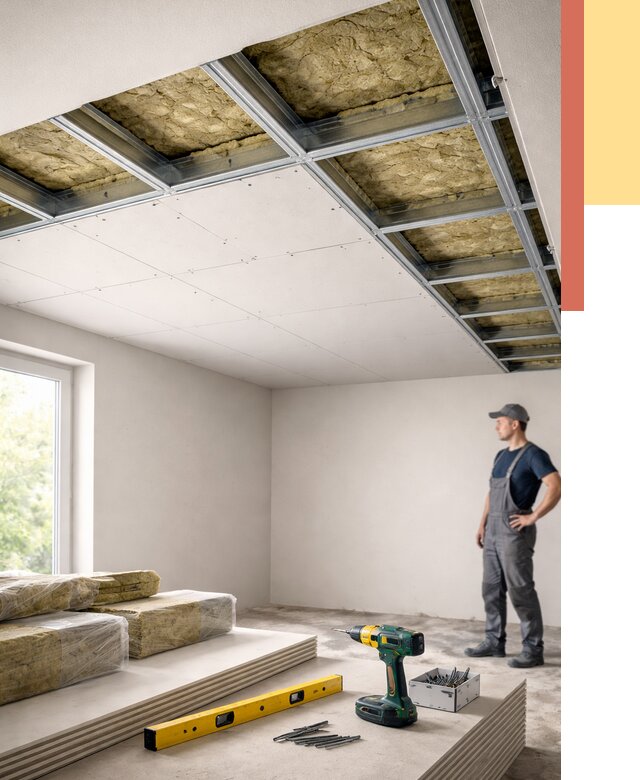 Звукоизоляция потолка ГКЛ в Кунгуре от 974 руб. — монтаж под ключ | ОТДЕЛОЧНИК-Кнг