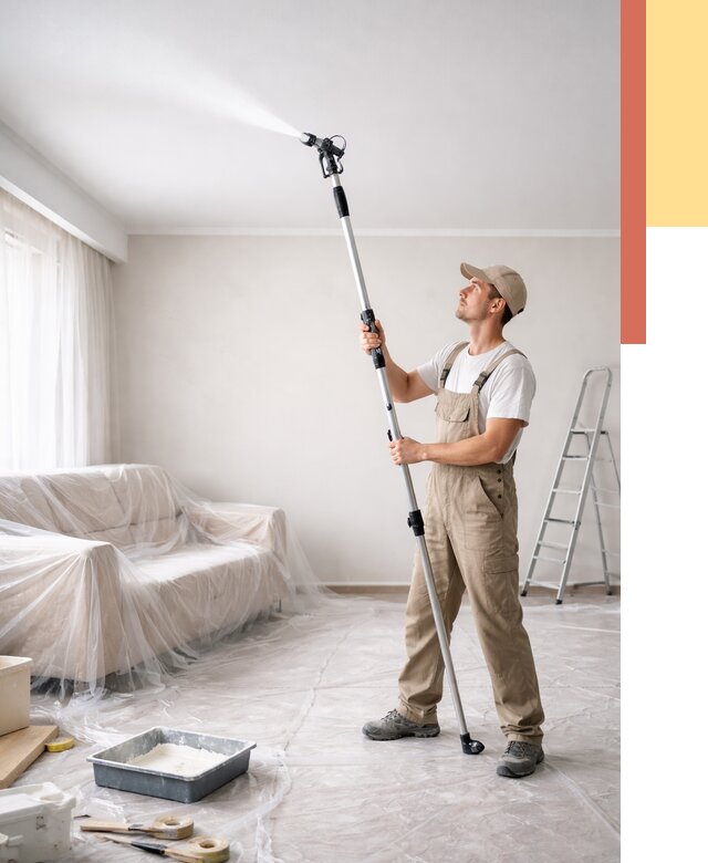 Покраска потолка краскопультом в Кунгуре от 4615 руб. быстро и недорого | ОТДЕЛОЧНИК-Кнг